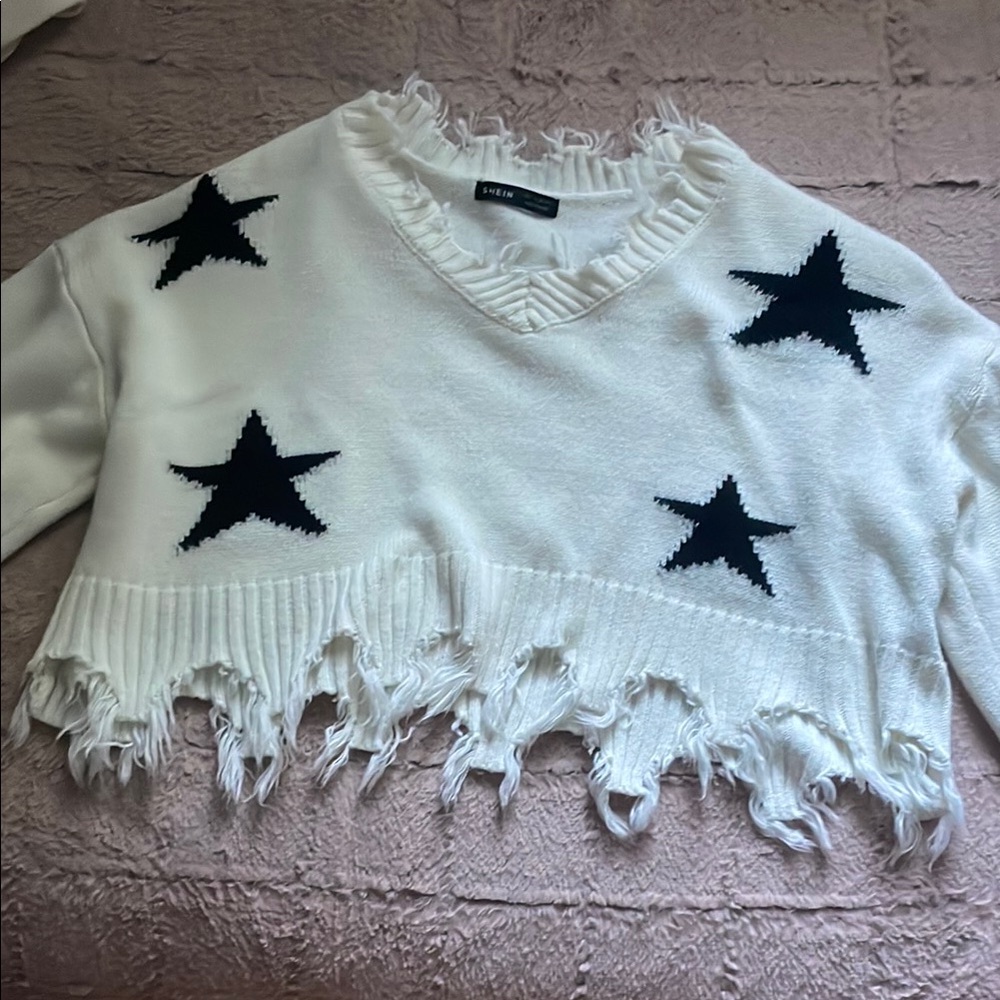 SHEIN White Sweater with Black Stars
